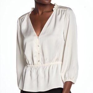 J. Crew V-Neck Button-Detail Peplum Top in Ivory, Size 6